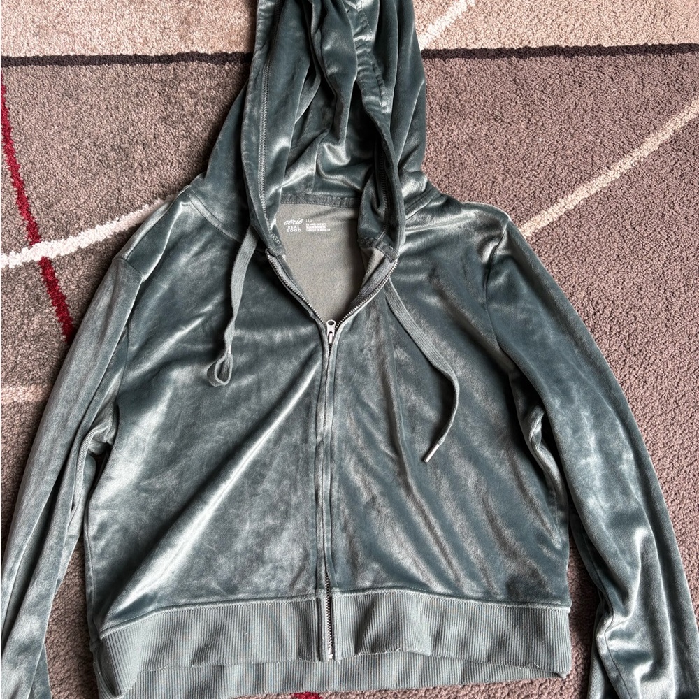 Aerie Green Velvet Hoodie